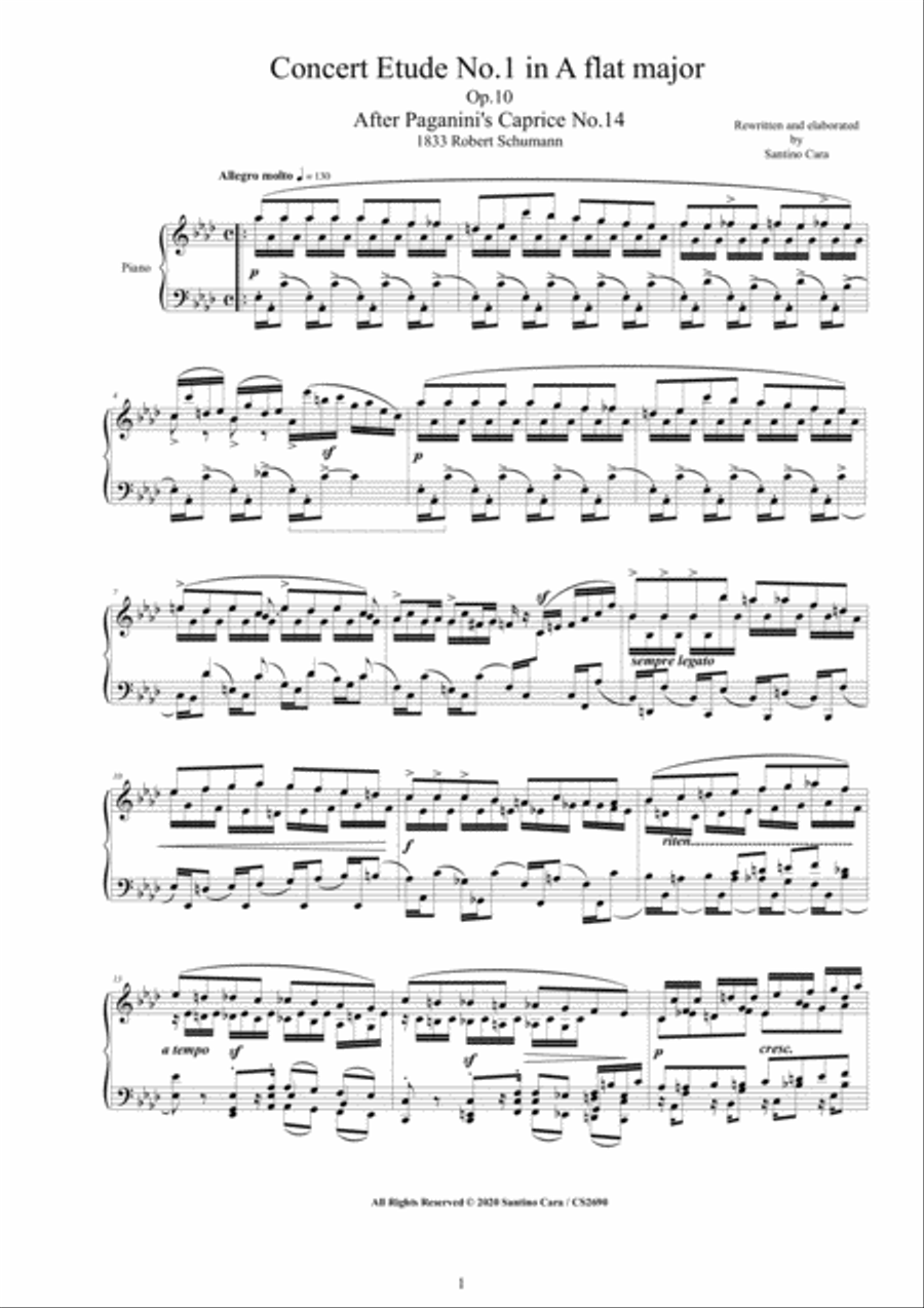 Schumann - Concert Etude No.1 in A flat Op.10 for Piano after Paganini's Caprices Piano Method scores gallery preview page 1