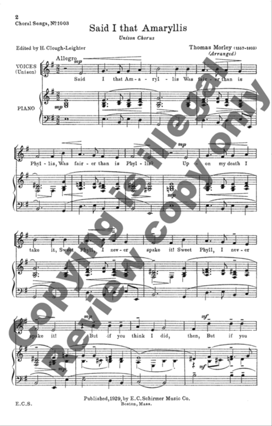 Said I That Amaryllis Unison Choir scores gallery preview page 4