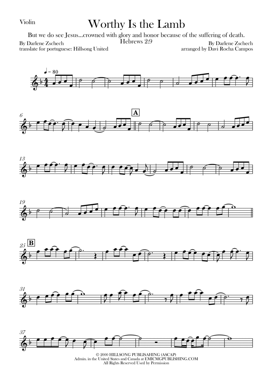 Worthy Is The Lamb Violin Solo scores gallery preview page 1