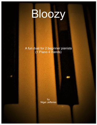 Book cover for Bloozy. A fun duet for 2 beginner pianists (1 piano, 4 hands)