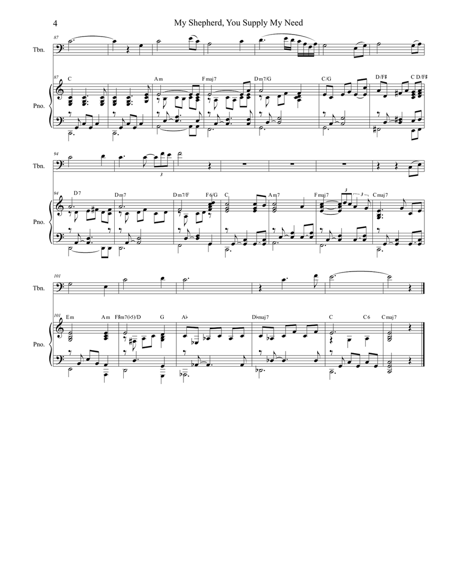My Shepherd, You Supply My Need (for Trombone solo and Piano) Piano scores gallery preview page 4