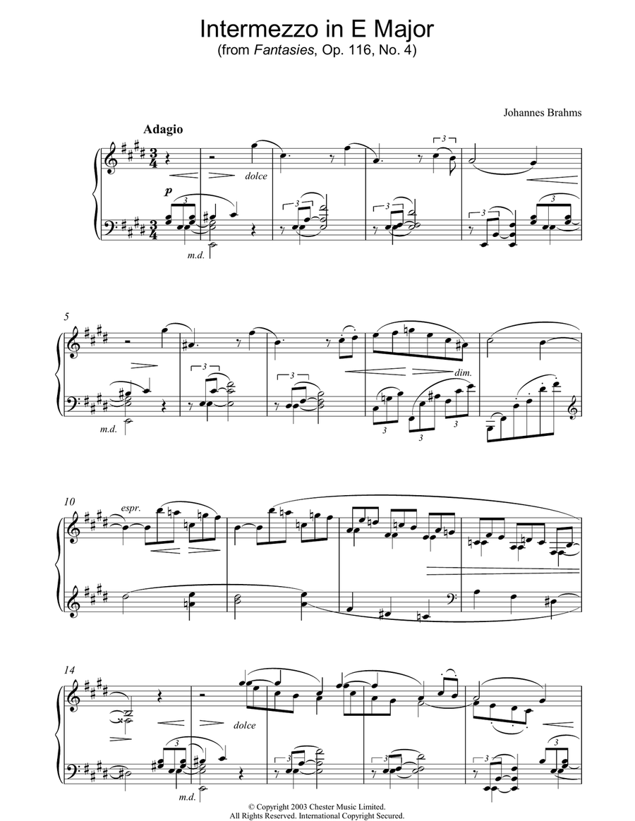 Intermezzo in E Major (from Fantasies, Op. 116, No. 4) Piano Solo scores gallery preview page 1