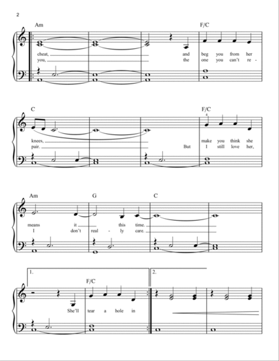 Stubborn Love Easy Piano scores gallery preview page 2