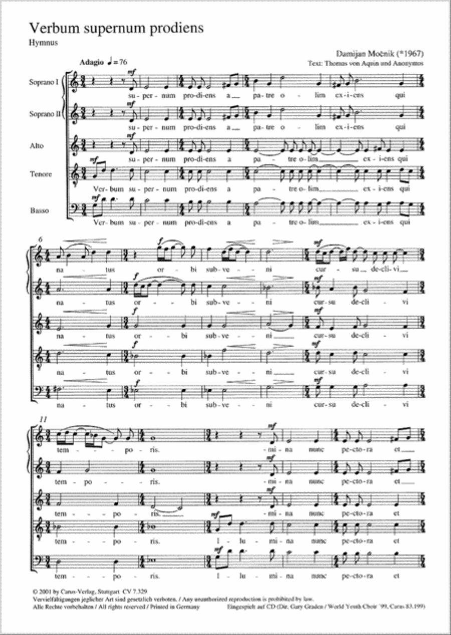Verbum supernum prodiens Verbum supernum prodiens SSATB scores gallery preview page 1