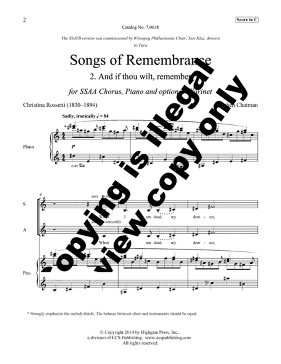 Songs of Remembrance: 2. And if thou wilt, remember