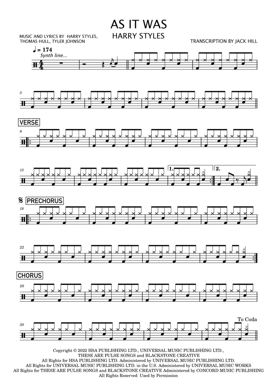 As It Was Drum Set scores gallery preview page 1