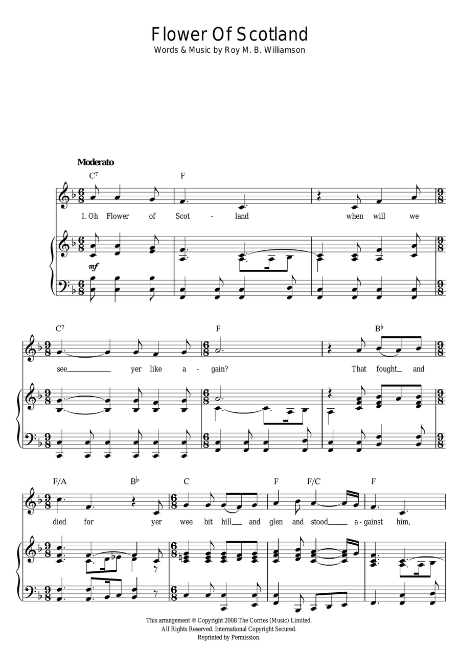 Flower Of Scotland (Unofficial Scottish National Anthem) Piano, Vocal scores gallery preview page 1