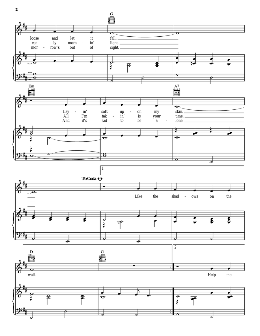 Help Me Make It Through The Night Piano, Vocal, Guitar scores gallery preview page 2