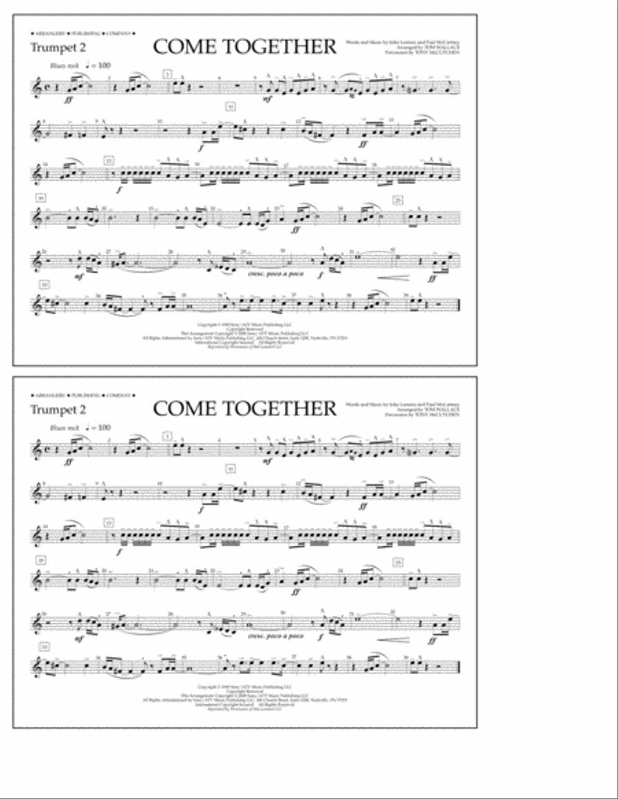 Come Together (arr. Tom Wallace) - Trumpet 2 Marching Band scores gallery preview page 1