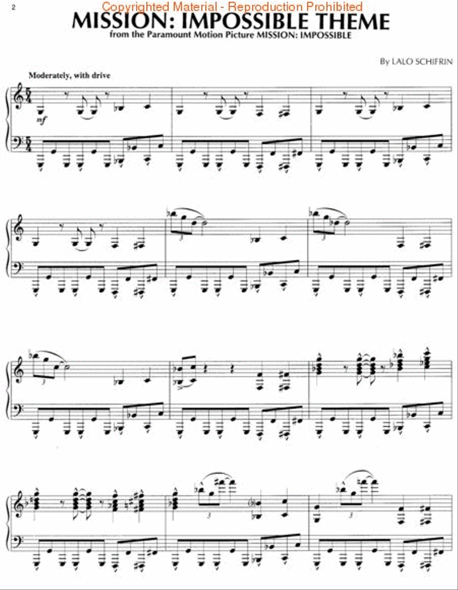Mission: Impossible Theme Piano Solo scores gallery preview page 2