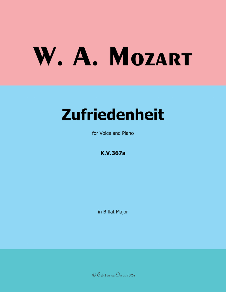 Zufriedenheit, by Mozart, K.V.367a, in B flat Major Piano, Vocal scores gallery preview page 1