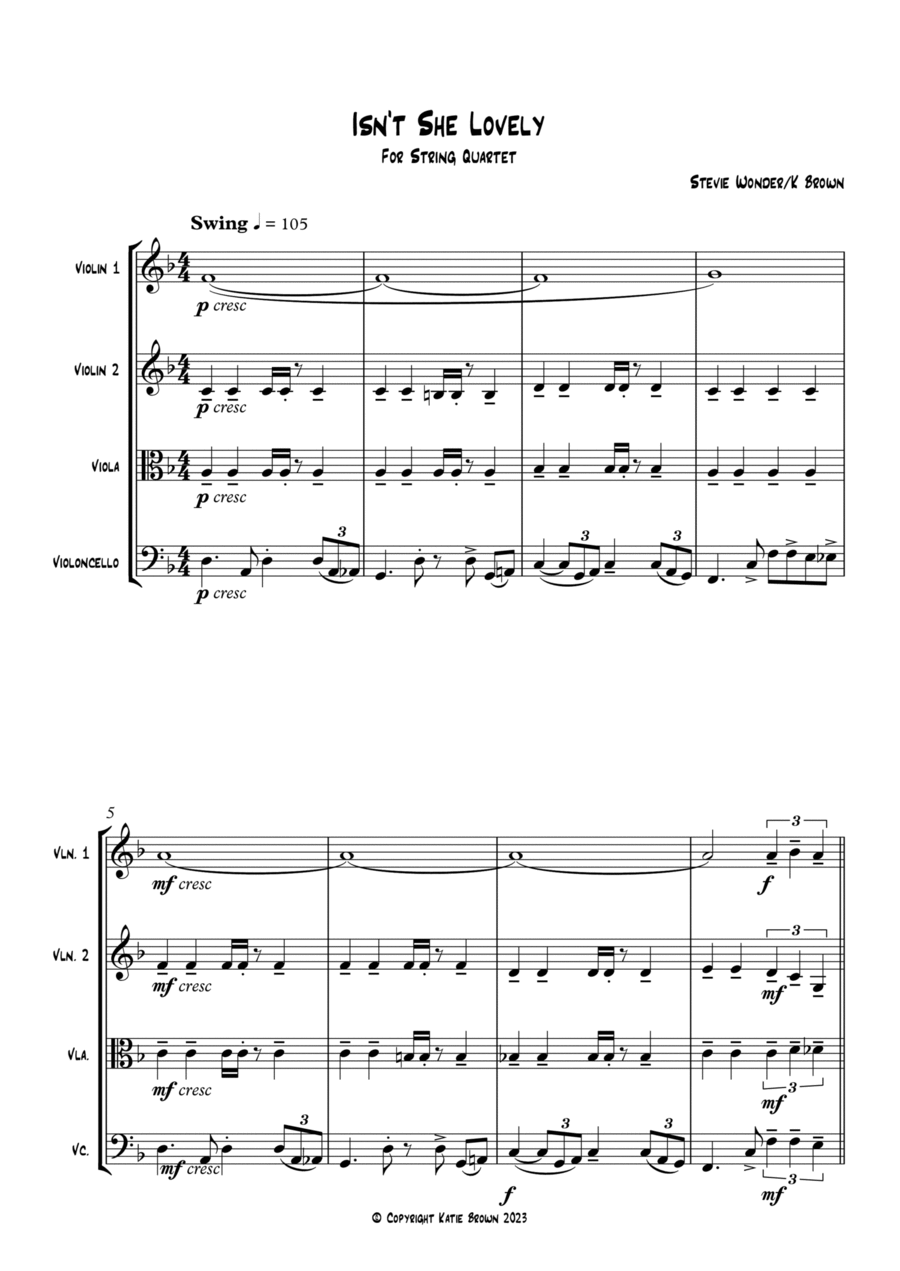 Isn't She Lovely String Quartet scores gallery preview page 1