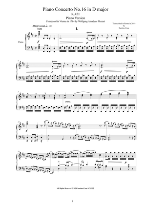 Mozart - Piano Concerto No.16 in D major K.451 - Piano Version