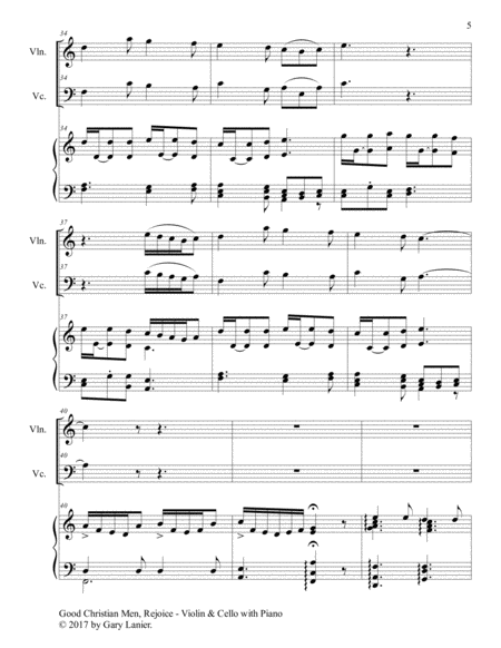 GOOD CHRISTIAN MEN, REJOICE (Violin, Cello with Piano & Score/Parts) image number null