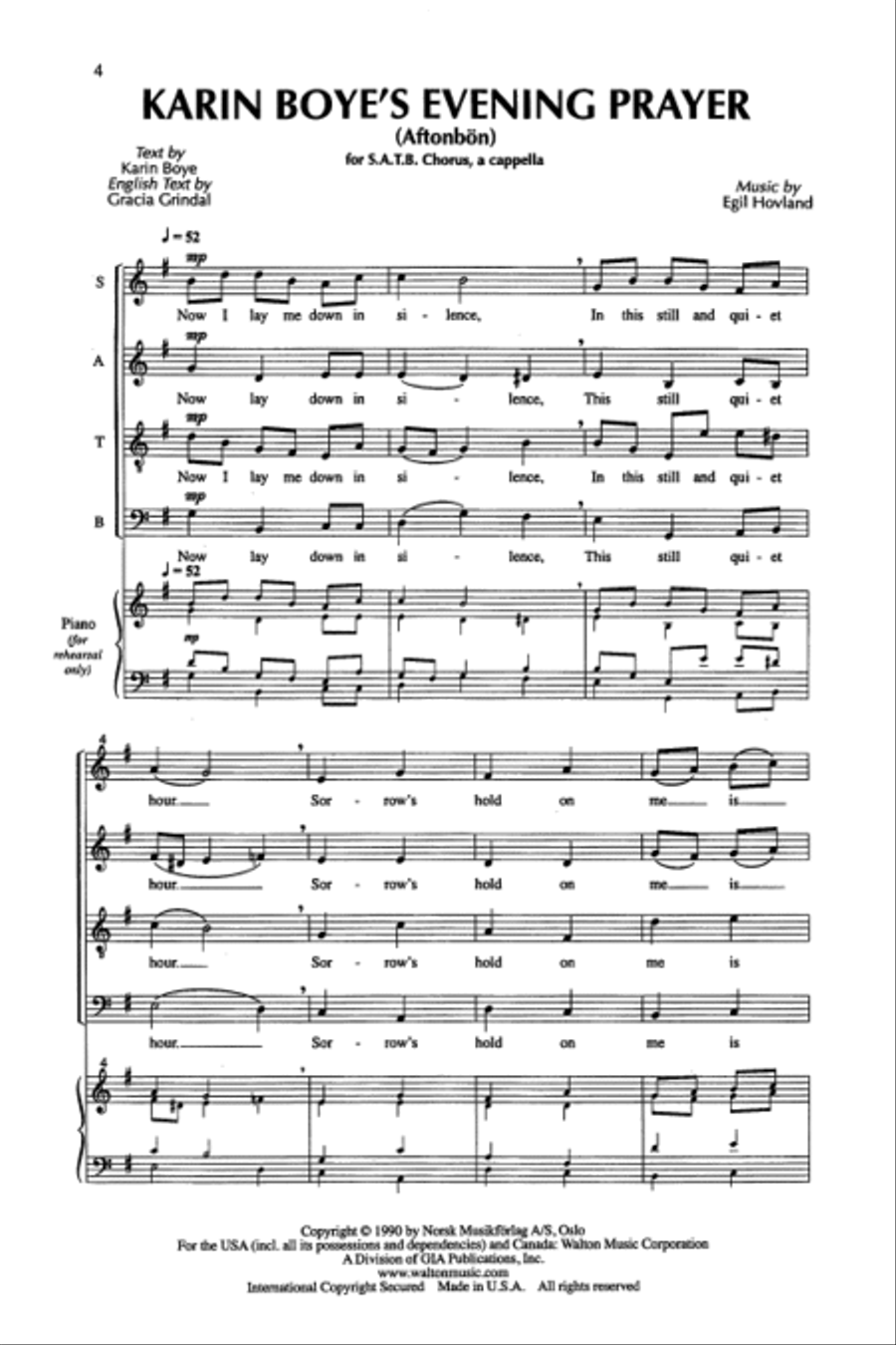 Karin Boye's Evening Prayer 4-Part scores gallery preview page 3