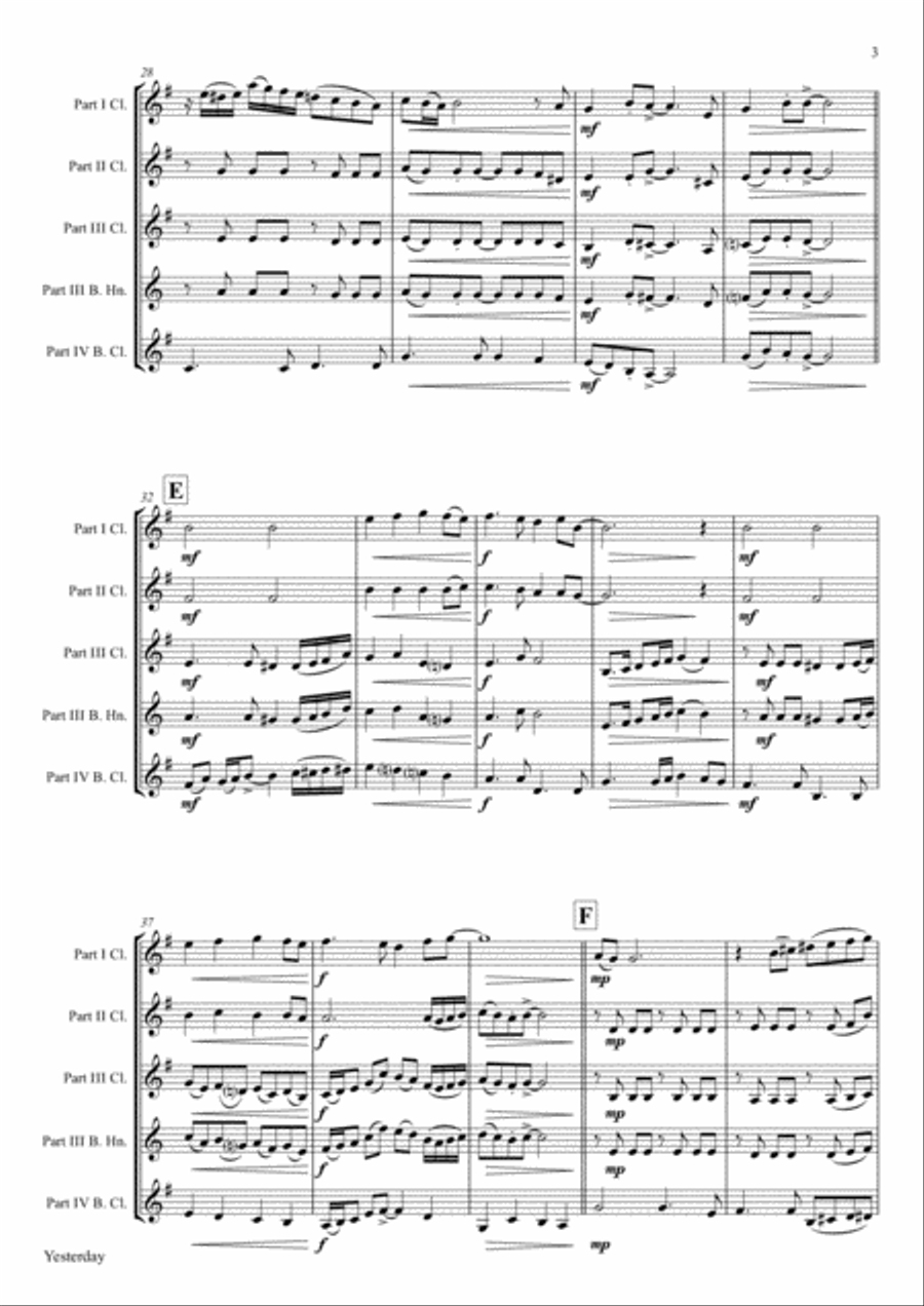 Yesterday Woodwind Quartet scores gallery preview page 3