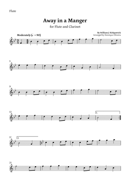 Away in a Manger (Flute and Clarinet) - Beginner Level image number null