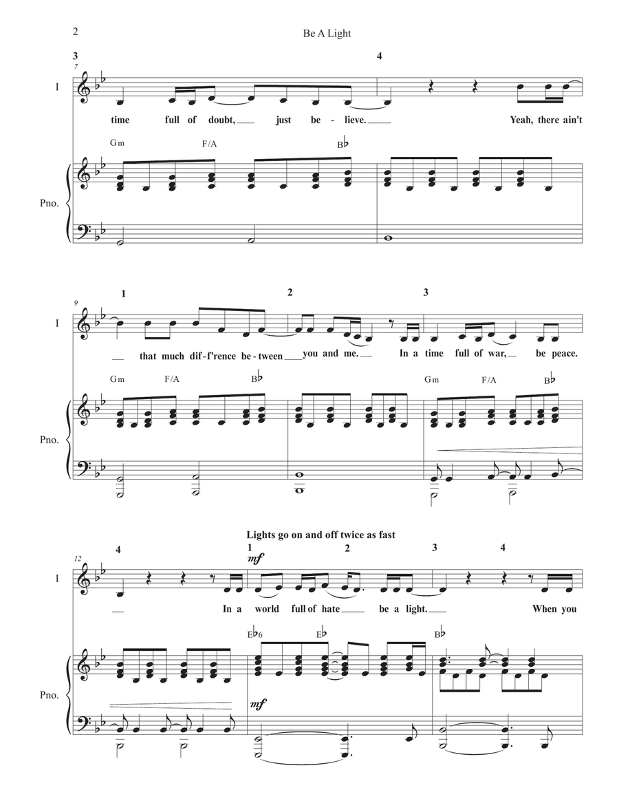 Be A Light Unison Choir scores gallery preview page 2