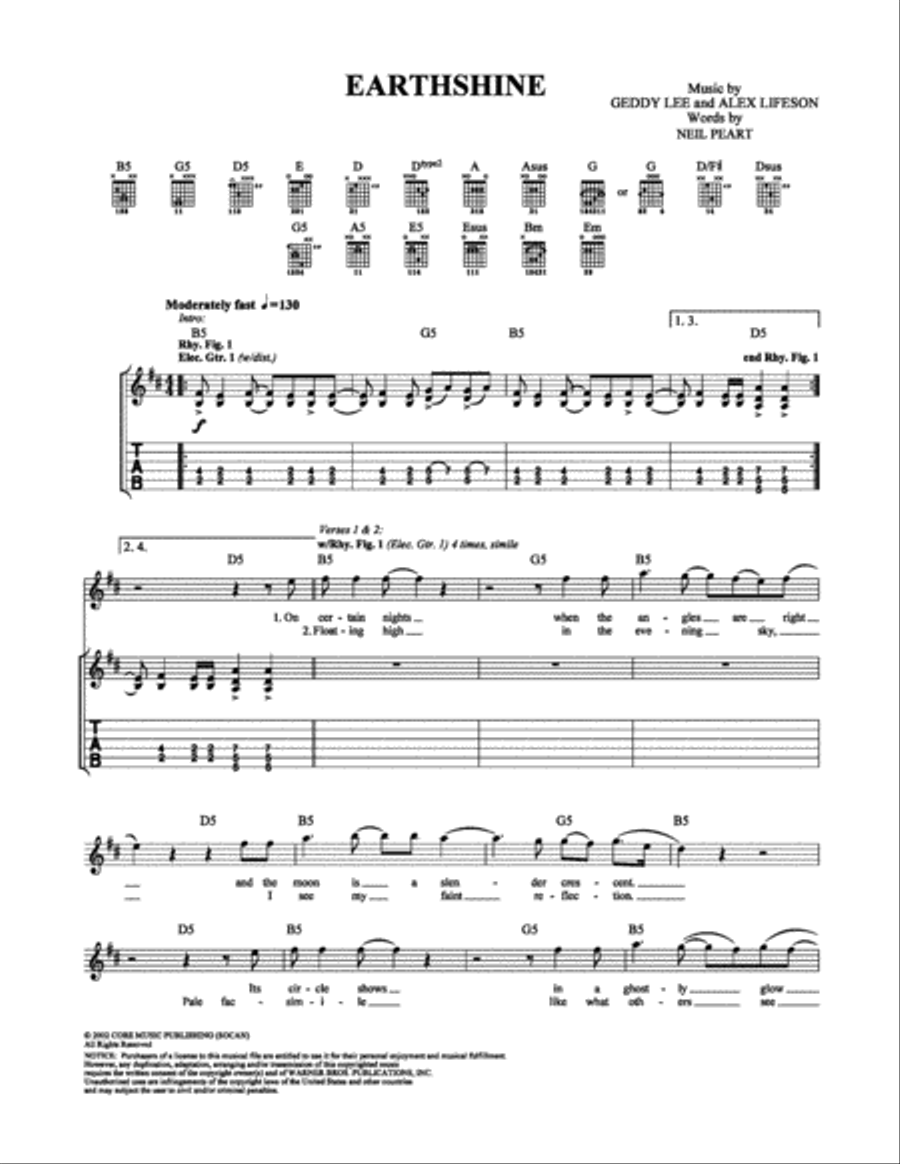 Earthshine Earthshine Electric Guitar scores gallery preview page 1