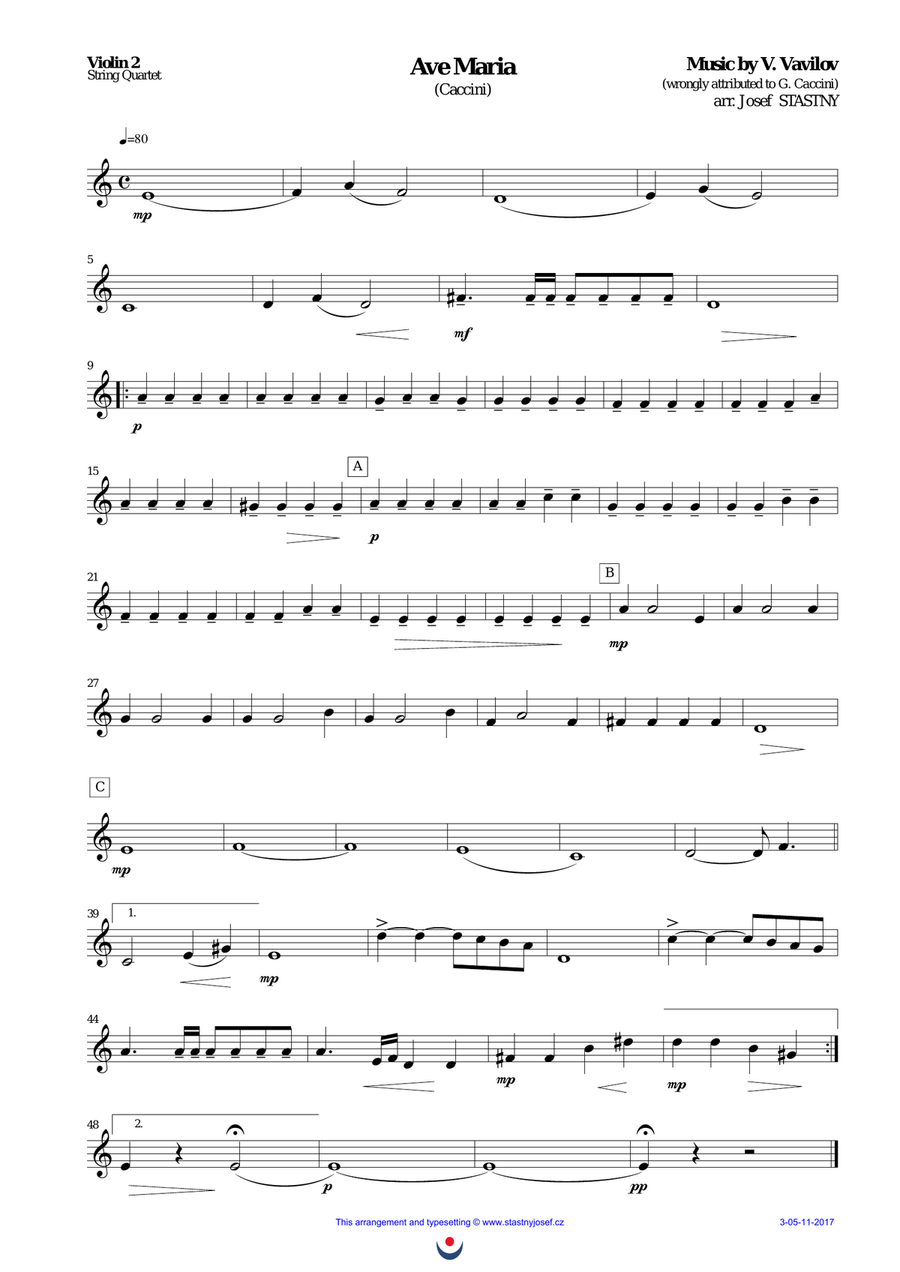 Ave Maria (Caccini) String Quartet scores gallery preview page 3