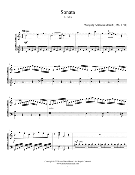 Piano Sonata No. 16 in C Major K 545 image number null