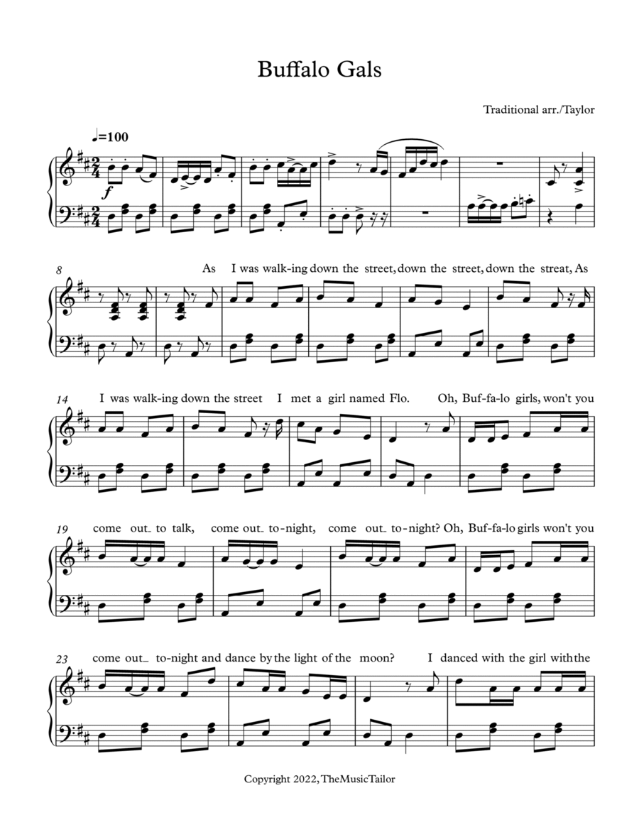 Buffalo Gals Piano Solo scores gallery preview page 1