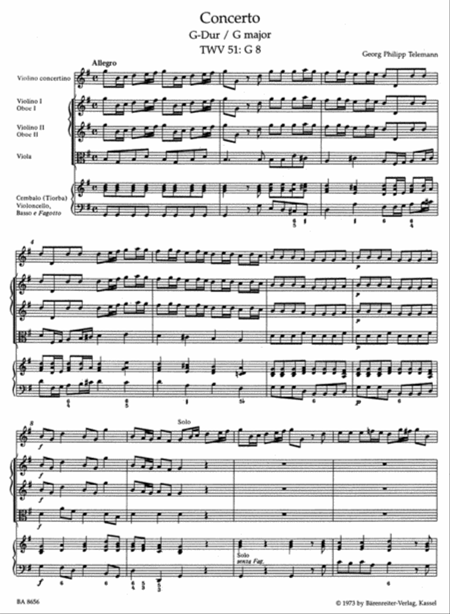 Concerto for Violin and Orchestra in G major TWV 51:G8 Orchestra scores gallery preview page 2