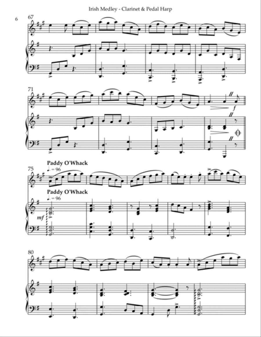 Irish Medley, Duet for Bb Clarinet & Pedal Harp B-Flat Clarinet scores gallery preview page 6