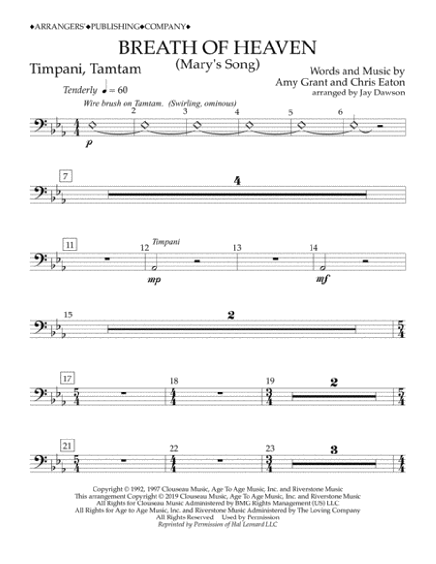 Breath of Heaven (Mary's Song) (arr. Jay Dawson) - Timpani, Tamtam Concert Band scores gallery preview page 1
