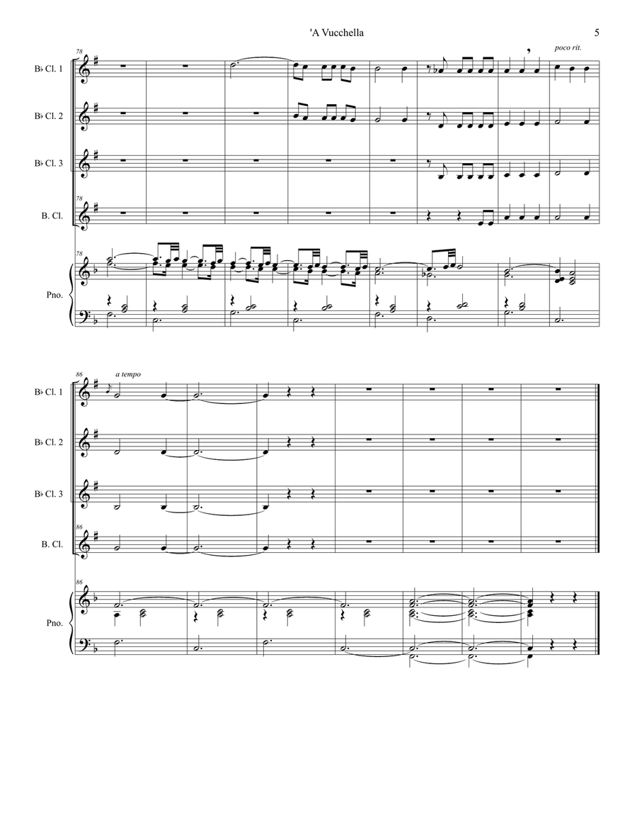 A Vucchella (for Clarinet Choir and Piano) Clarinet Choir scores gallery preview page 6