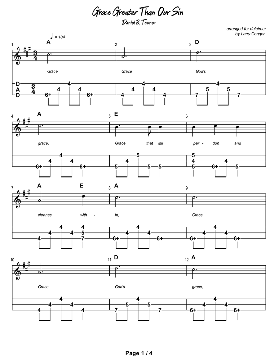 Grace Greater Than Our Sin Dulcimer scores gallery preview page 2