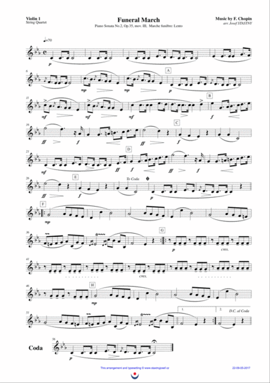 Funeral March (Chopin) String Quartet scores gallery preview page 4