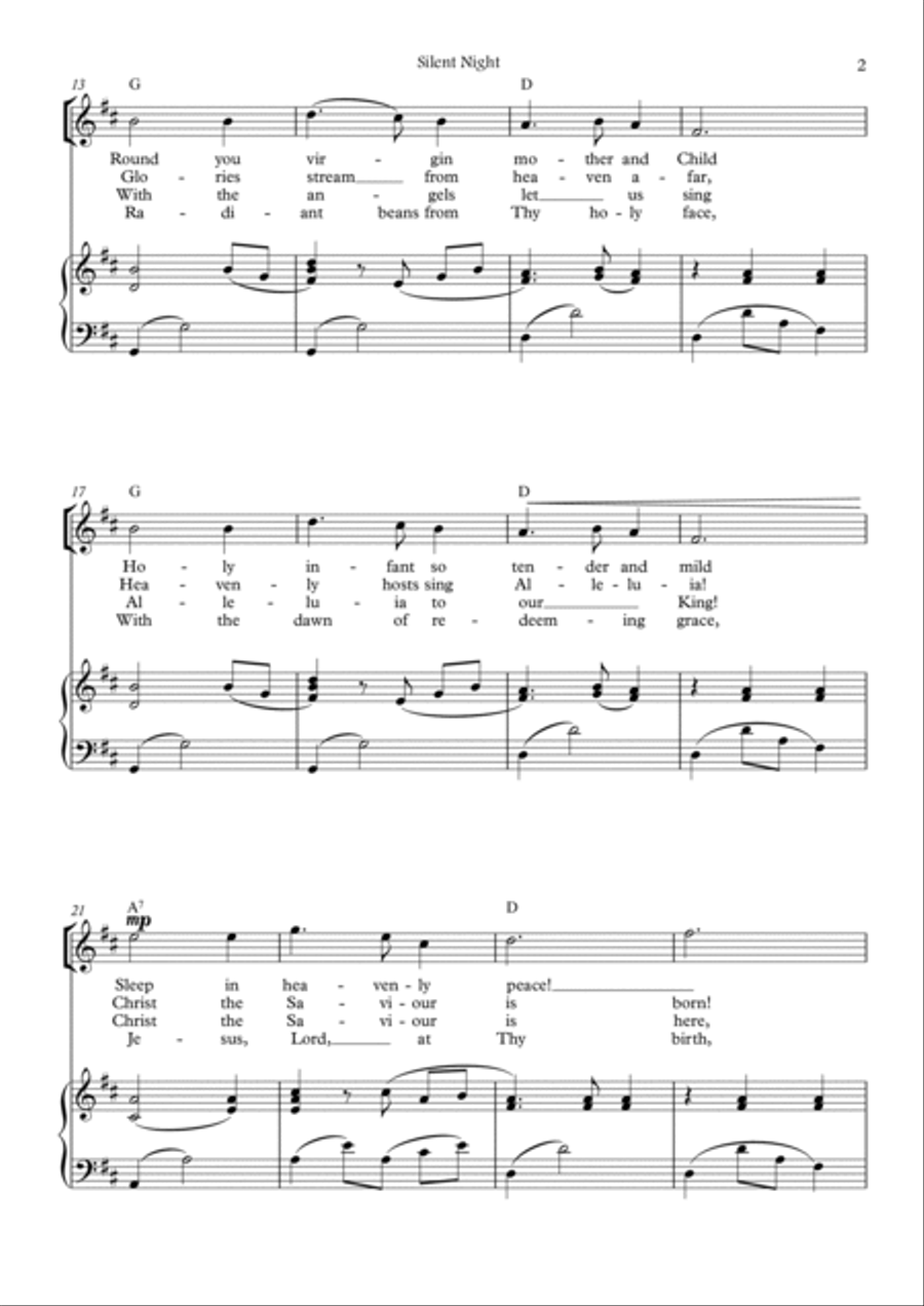 Silent Night (D major - with chords) Voice scores gallery preview page 2