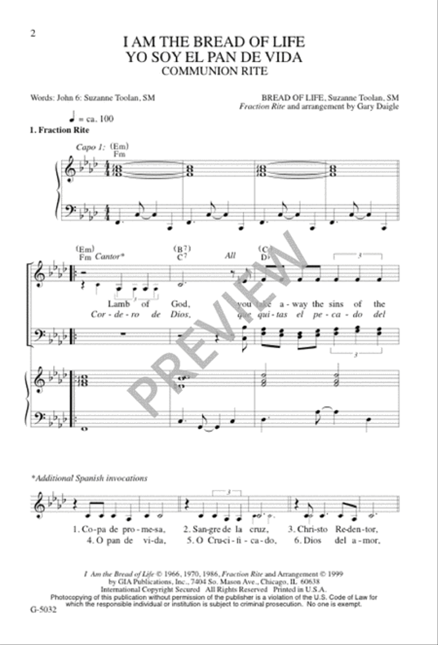 I Am the Bread of Life / Yo Soy el Pan de Vida 4-Part scores gallery preview page 1