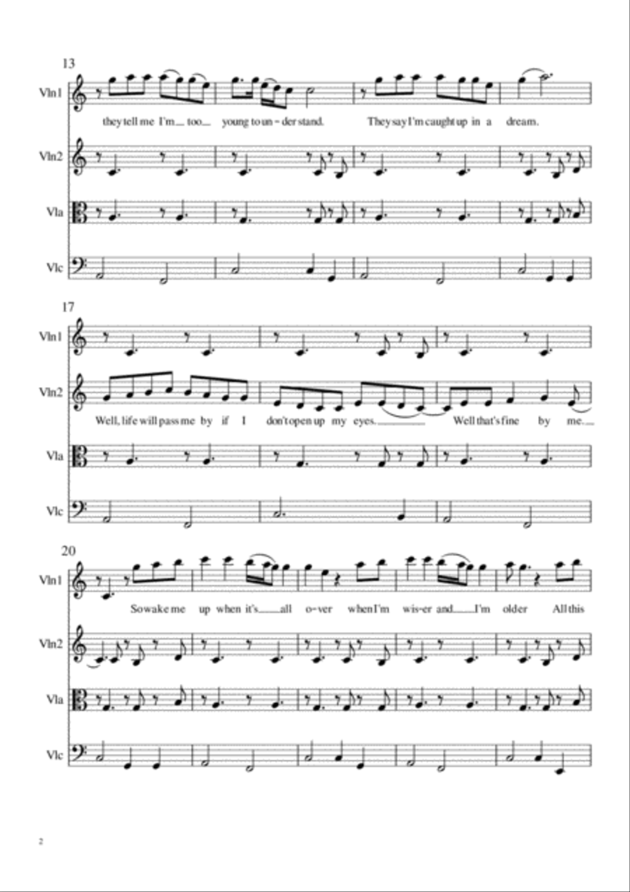 Wake Me Up Wake Me Up String Quartet scores gallery preview page 2