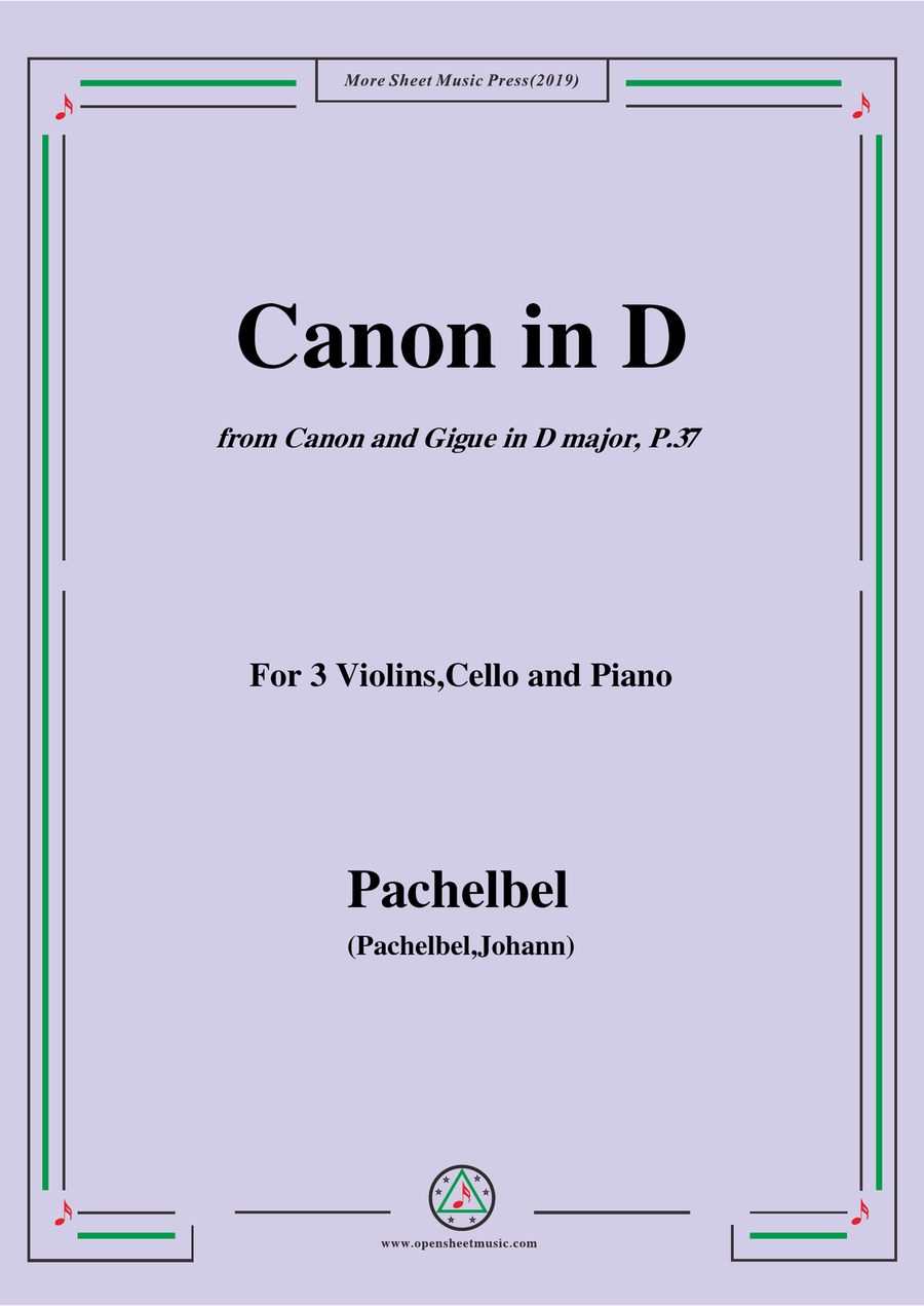 Pachelbel-Canon in D,P.37,No.1,for 3 Violins,Cello and Piano Piano Trio scores gallery preview page 1