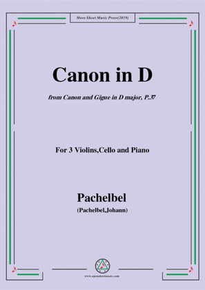 Book cover for Pachelbel-Canon in D,P.37,No.1,for 3 Violins,Cello and Piano