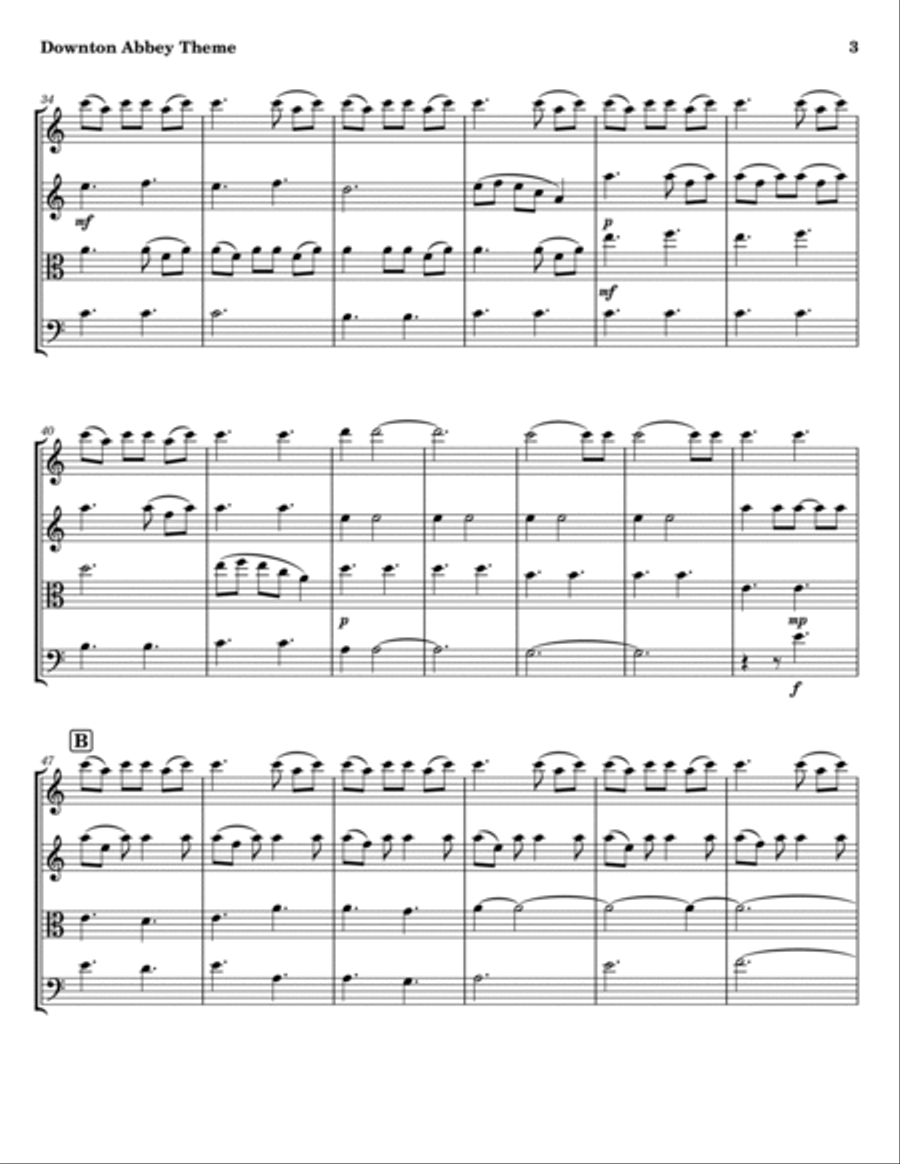 Downton Abbey (theme) String Quartet scores gallery preview page 3