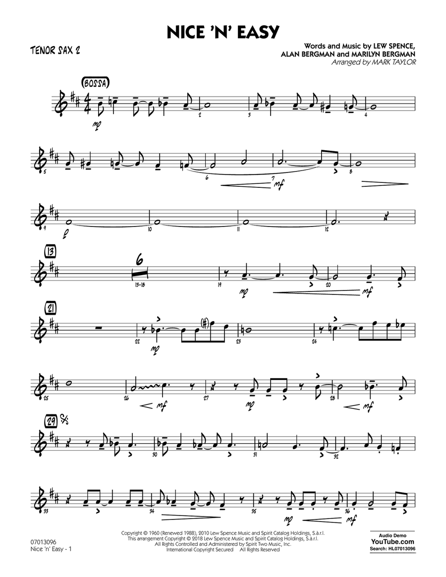 Nice 'n' Easy - Tenor Sax 2 Jazz Ensemble scores gallery preview page 1
