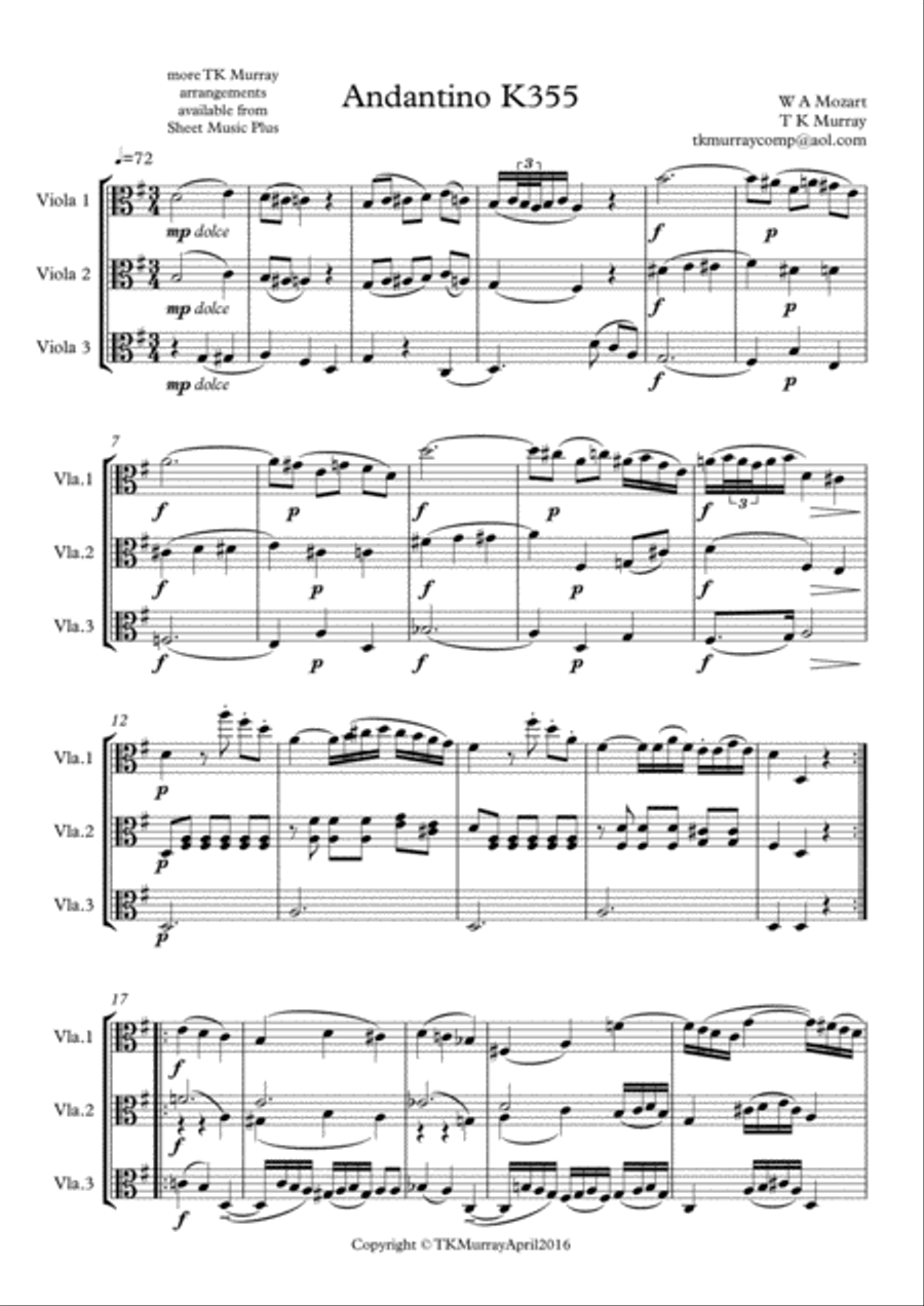 3 Pairs of Pieces for 3 Violas Viola Trio Viola Group - Mozart, Brahms, Reger Small Ensemble scores gallery preview page 2