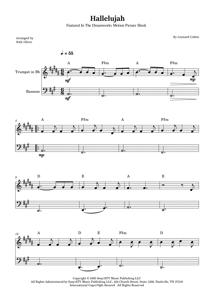 Hallelujah Bassoon scores gallery preview page 1