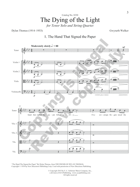 The Dying of the Light: Musical Settings of the Poetry of Dylan Thomas (String Quartet Score)