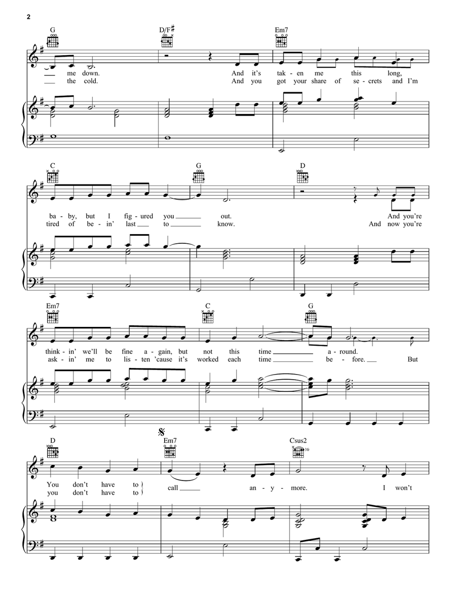 You're Not Sorry Piano, Vocal, Guitar scores gallery preview page 2