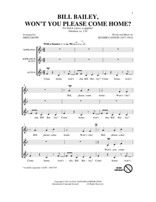 Book cover for Bill Bailey, Won't You Please Come Home (arr. Greg Gilpin)