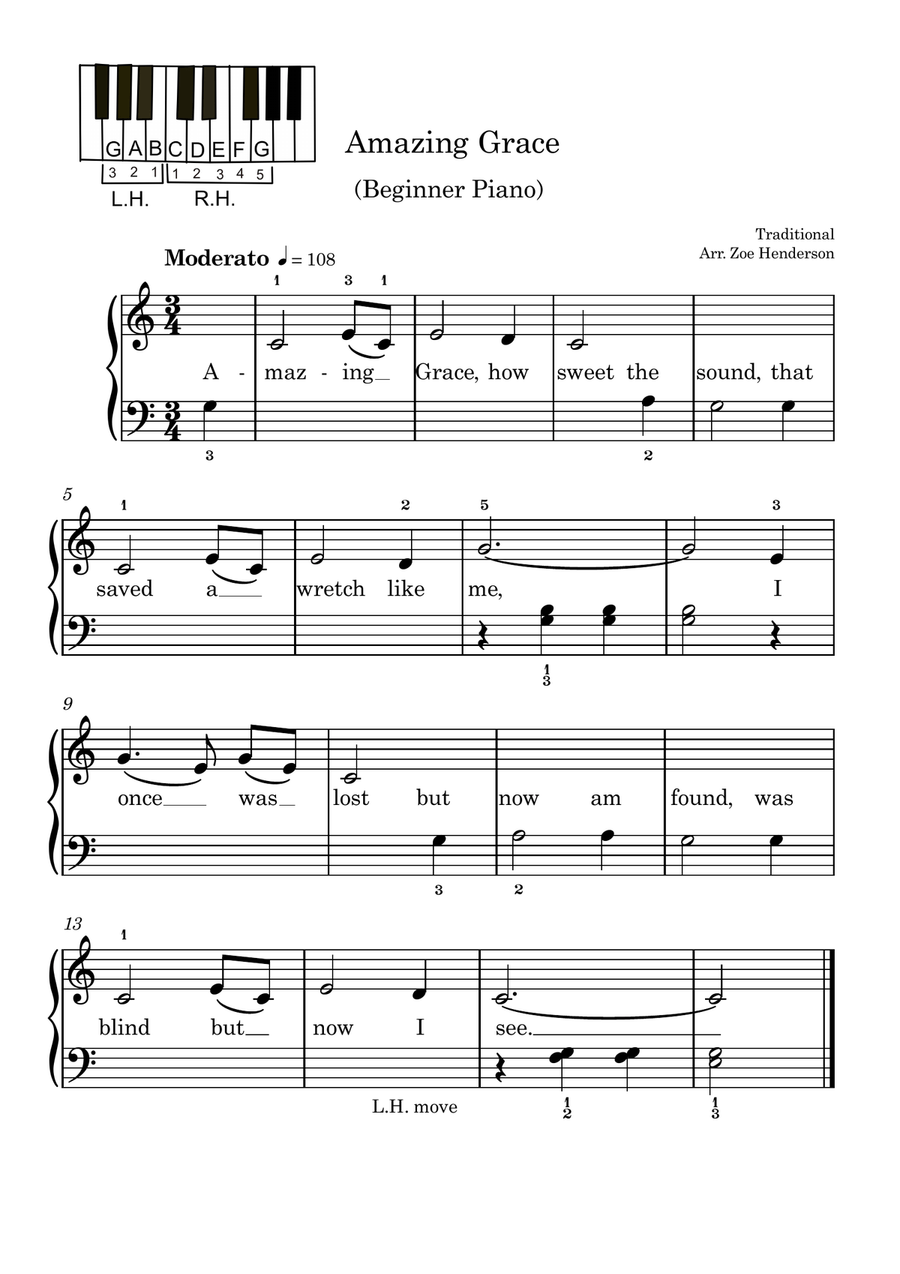 Amazing Grace (Traditional) - Beginner Piano Easy Piano scores gallery preview page 1