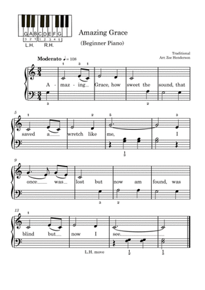 Amazing Grace (Traditional) - Beginner Piano