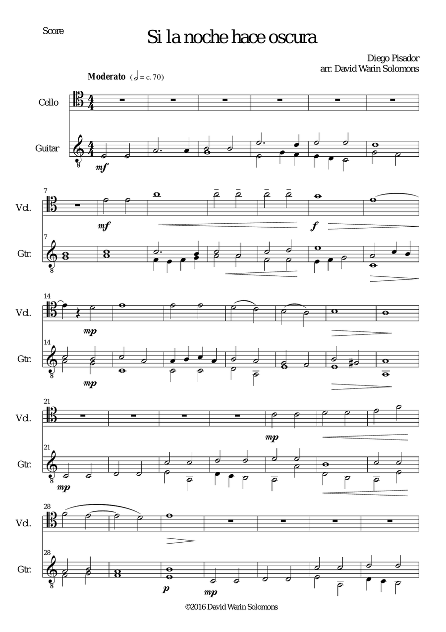 Si la noche hace oscura for cello (high version) and guitar String Duet scores gallery preview page 1