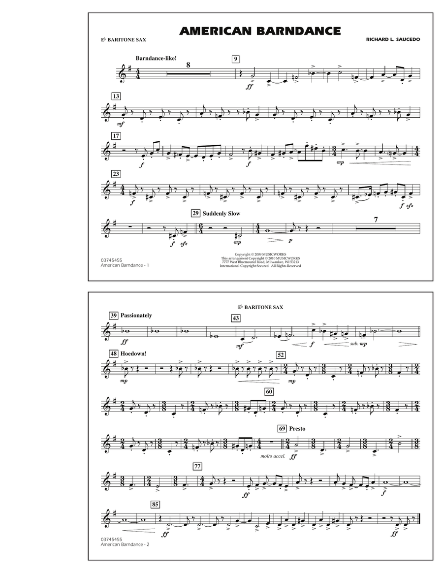 American Barndance - Eb Baritone Sax Marching Band scores gallery preview page 1
