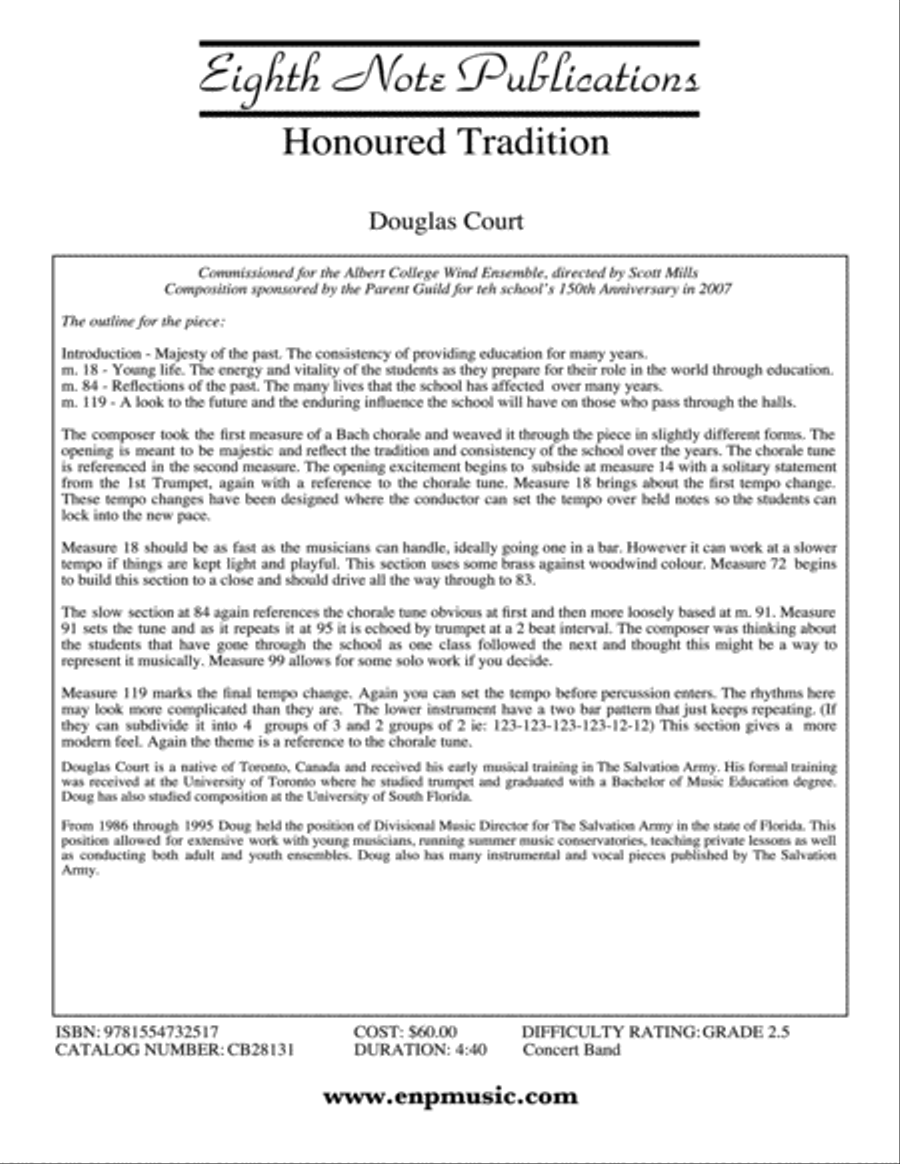 Honoured Tradition: Score Concert Band scores gallery preview page 2