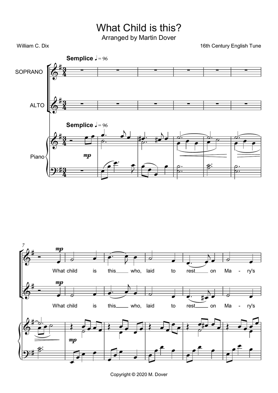 What Child is this? - Two Part Choir - SA Upper voices (Greensleeves tune) SA scores gallery preview page 1